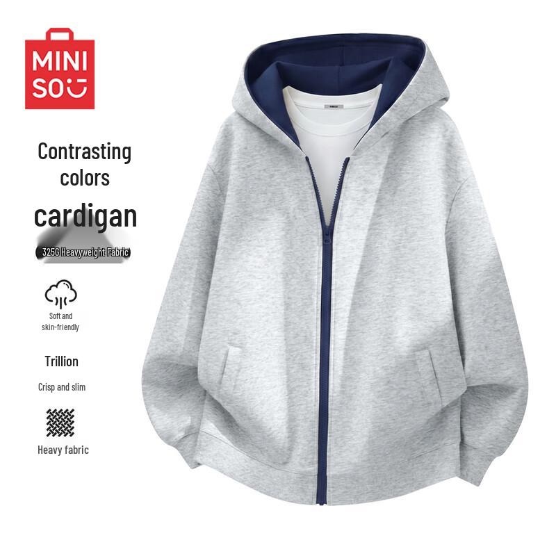 MINISO Heavyweight Color-Block Hooded Zipper Sweatshirt