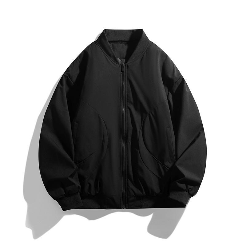 Mens Winter Thickened Cotton Puffer Jacket Stand Collar Zip Front Casual Oversized Baseball Style