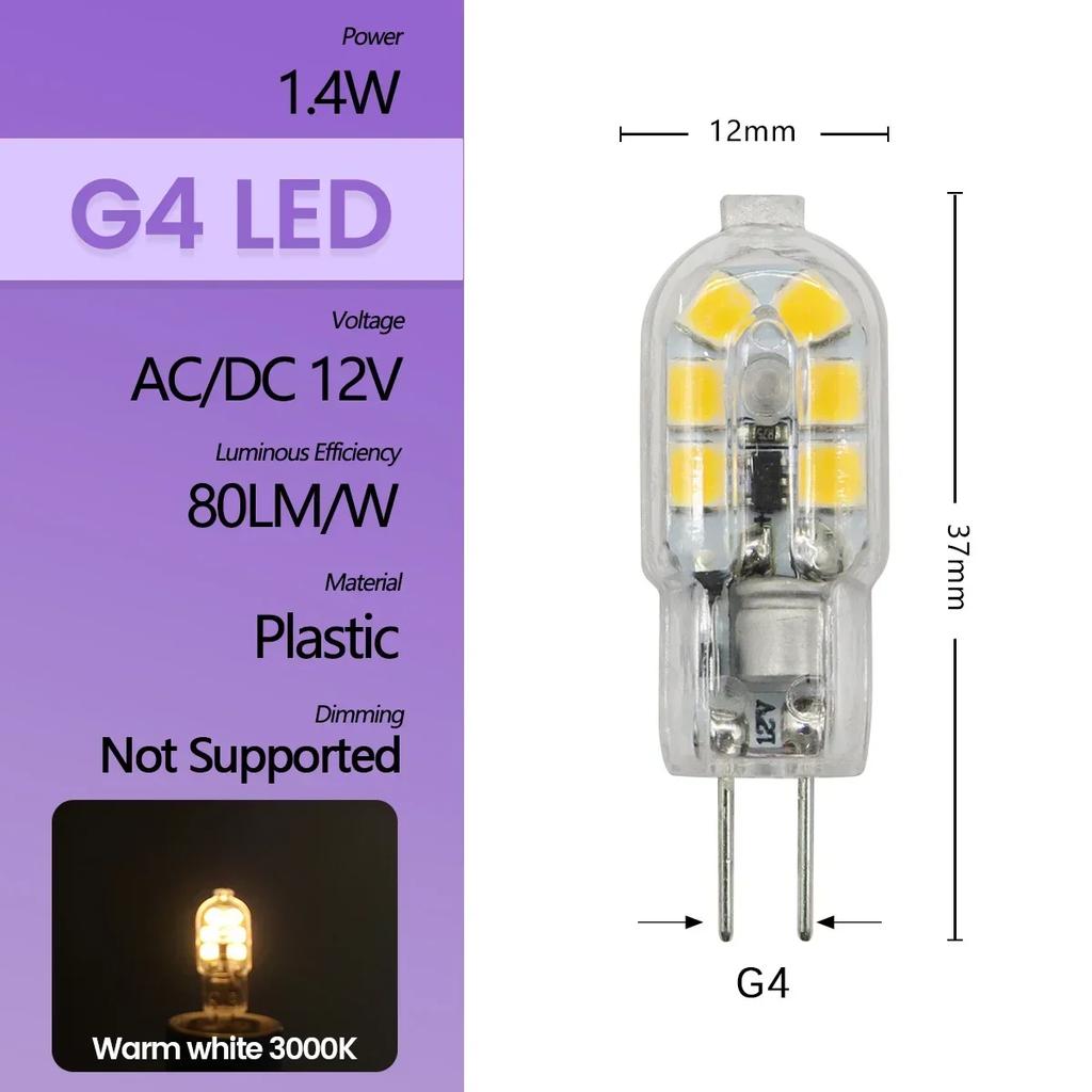 High Light LED MINI G4 AC DC 12V 24V Low Power 1.2W 1.4W 1.5W 2W 3W Efficiency Strobe Free for Crystal Chandelier Kitchen Toilet