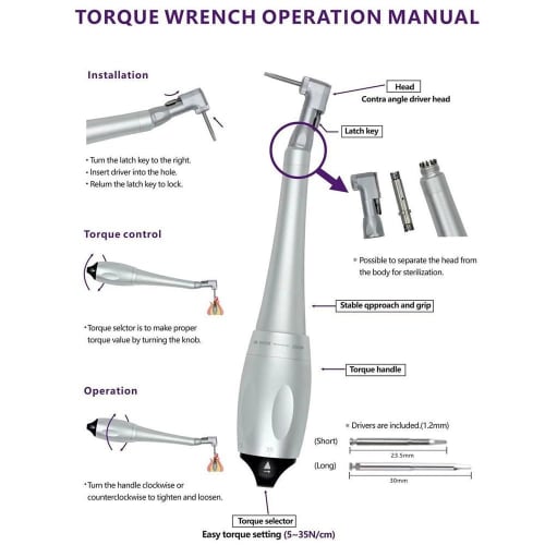 Dental Universal Implant Torque 16-Piece Driver Wrench with Spare Latch Head