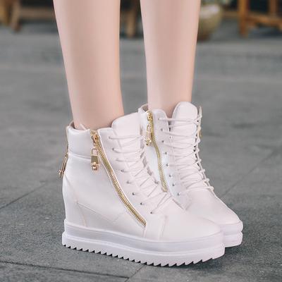 Women's Casual Sports Shoes High-top Side Zipper Comfortable Walking Shoes Female Inner Height-increasing Shoes