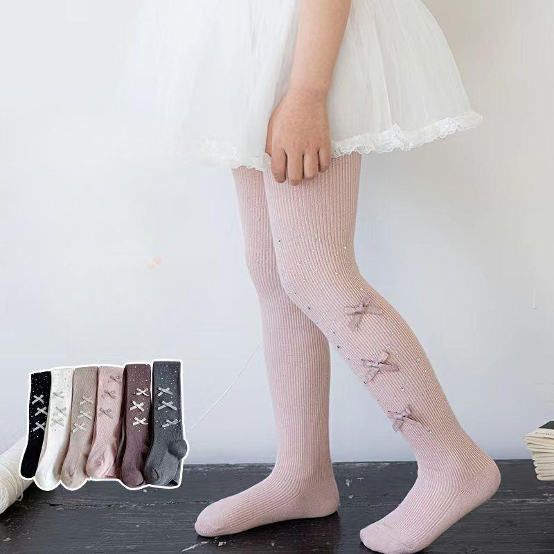 Sparkling Kids Girls Tights White Sheer Pantyhose Spring Fall Thin Dressy Leggings with Rhinestones Dressy Outwear Party Tights