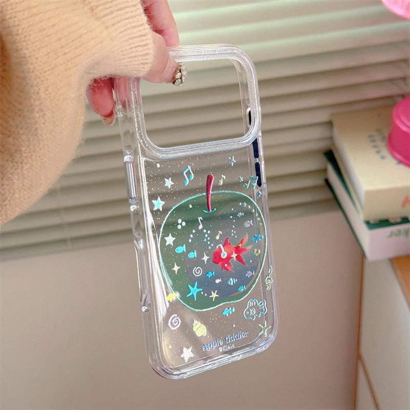 

Korean Style Green Apple & Goldfish Phone Case for iPhone 17 Pro Max/16/15/14 (Small, Female Design) Apple 17