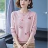 Spring Autumn Women's Crewneck Sweater Embroidered Loose Plus Size Knitwear Pullover Stretch Knit Top