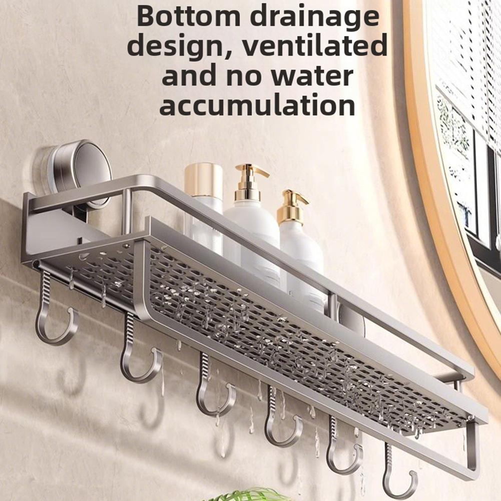 Shower Shelf with Aluminum Suction Cups Enhanced Hold Up To 30 Pounds Bathroom Organizer with Towel Bar and Hooks