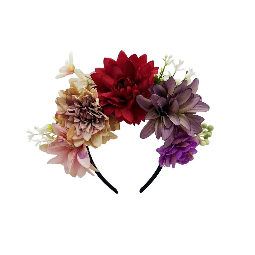 New simulated flower headdress fabric chrysanthemum accessories wreath vacation photo headband women