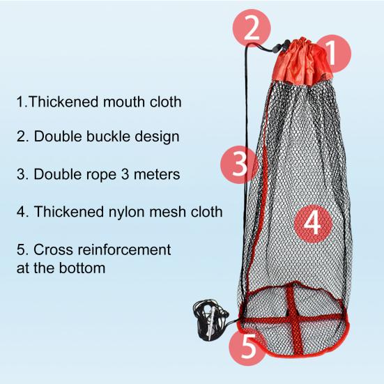 1Pc/1 Set Portable Drawstring Fishing Net Heavy Duty Fish Locating Catching Guard Net Fishing Protection Collection Mesh Bag Storage Netting Basket
