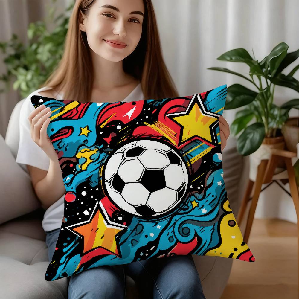 New Football Print Pillow Case Sofa Decorative Home Double-sided Printing Short Plush Cushion Pillow Cover Holiday Gift