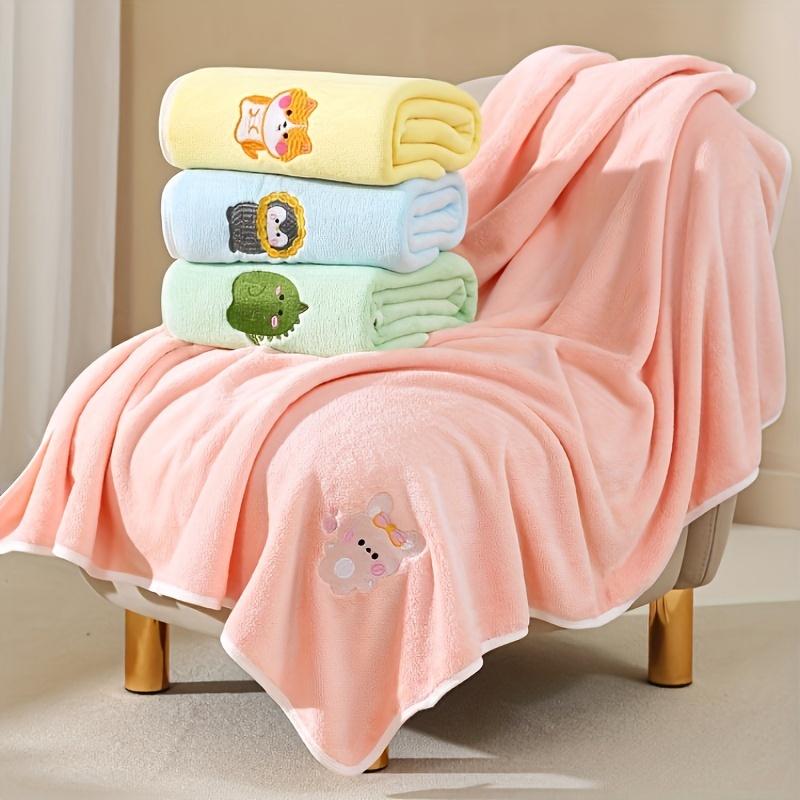 Baby Bath Towel Super Soft Absorbent Bath Fast-Drying Towel Cartoon Embroidery Blanket Coral Fleece Thickened