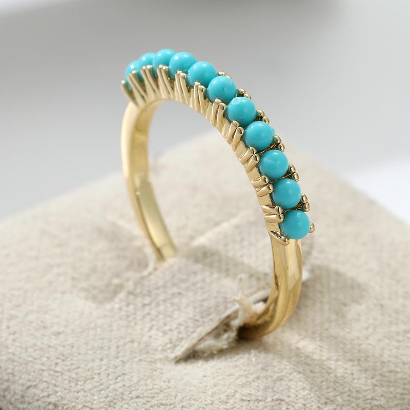 Classic Inlaid Imitation Turquoise Women's Ring Trendy Gold Color Geometry Daily Wear Party Jewelry Anniversary Gift