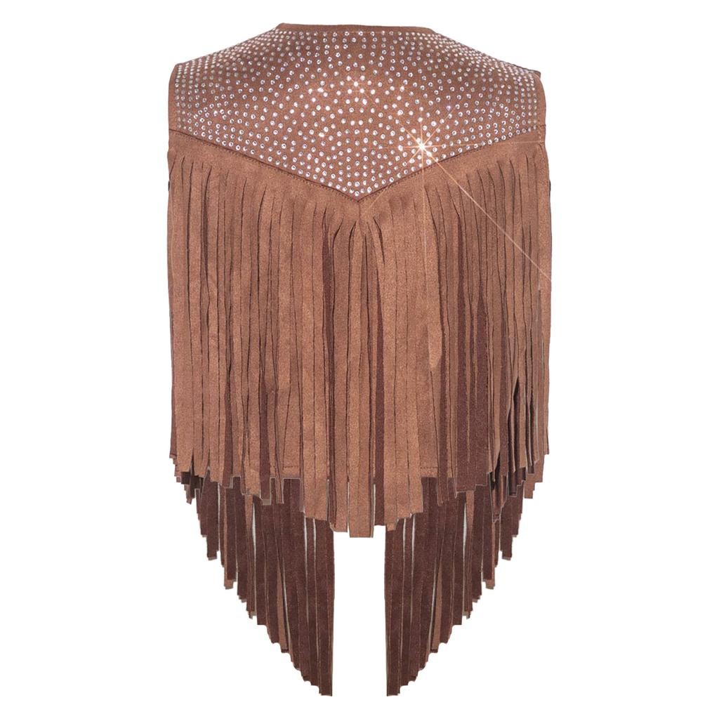 Children‘s Cowboy Fringed Vest Sparkling Rhinestones Sleeveless Open Front Waistcoat for Stage Performance Rodeo Party