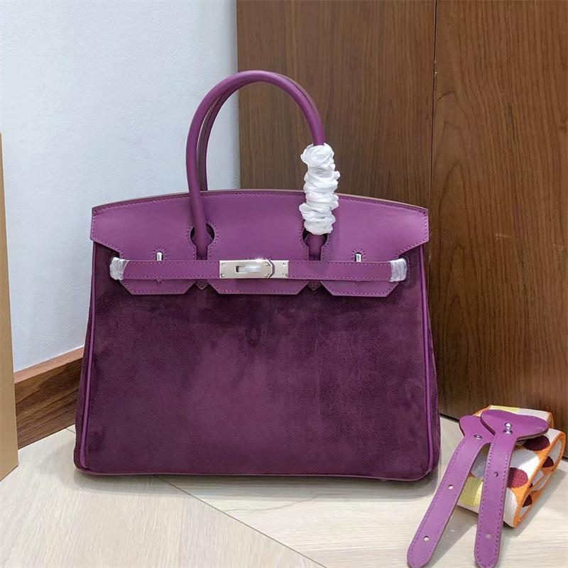 Retro hand-sewn, first layer swift cowhide suede BK25/30cm genuine leather handbag women's bag
