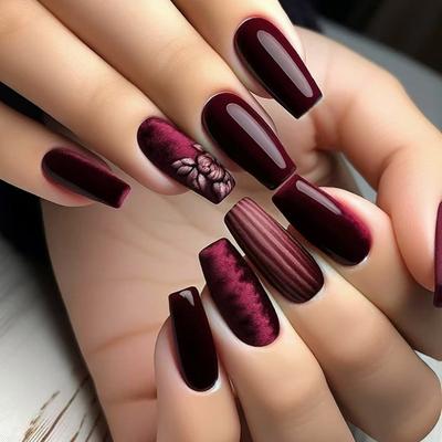 24 Pieces French Press On Nail Floral and Stripes Designs Full Cover Artificial Nail for Women Manicure Nail Accesories