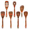 Ensemble de cuisine en bois coloré: Louche, Écumoire et Spatule Antiadhésives.