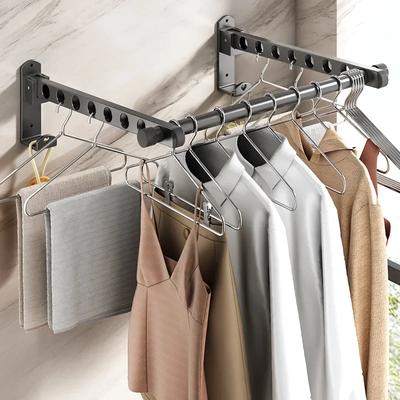 Wall Mounted Wall-Mounted Clothes Hanger New Closet Durable Couple Stainless Steel Folding Retractable Hook Home