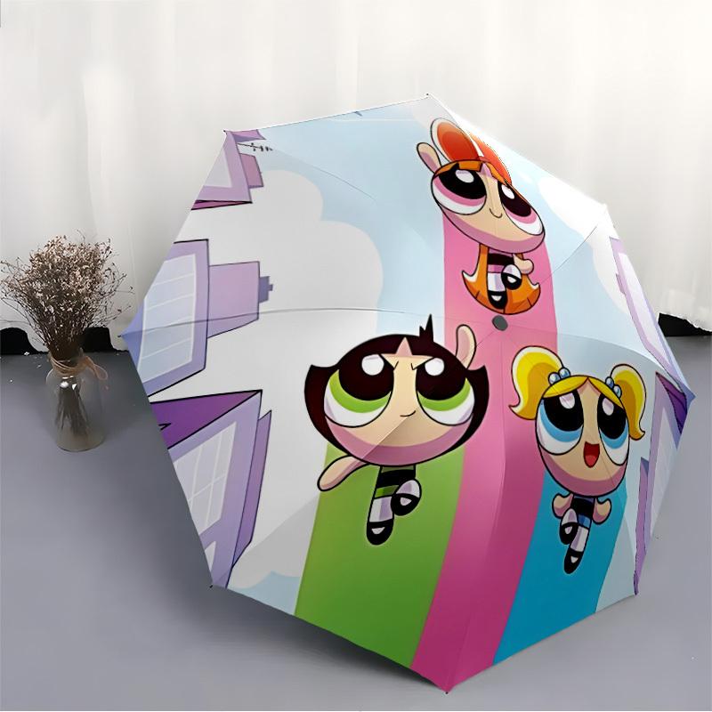 1pc Powerpuff Girls Automatic Umbrella - Foldable with 8 Iron Ribs, Portable for Outdoor, Gift, Outdoor Umbrell, Playful Accessory135