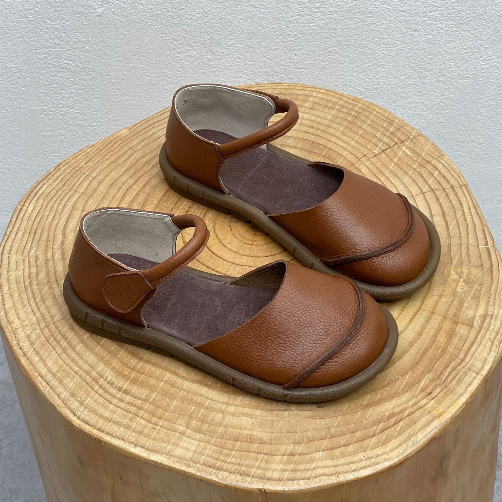 

Летние новые ретро женские сандалии из кожи ручной работы с плетеным верхом, открытые сбоку, на плоской подошве, повседневные 40 хаки