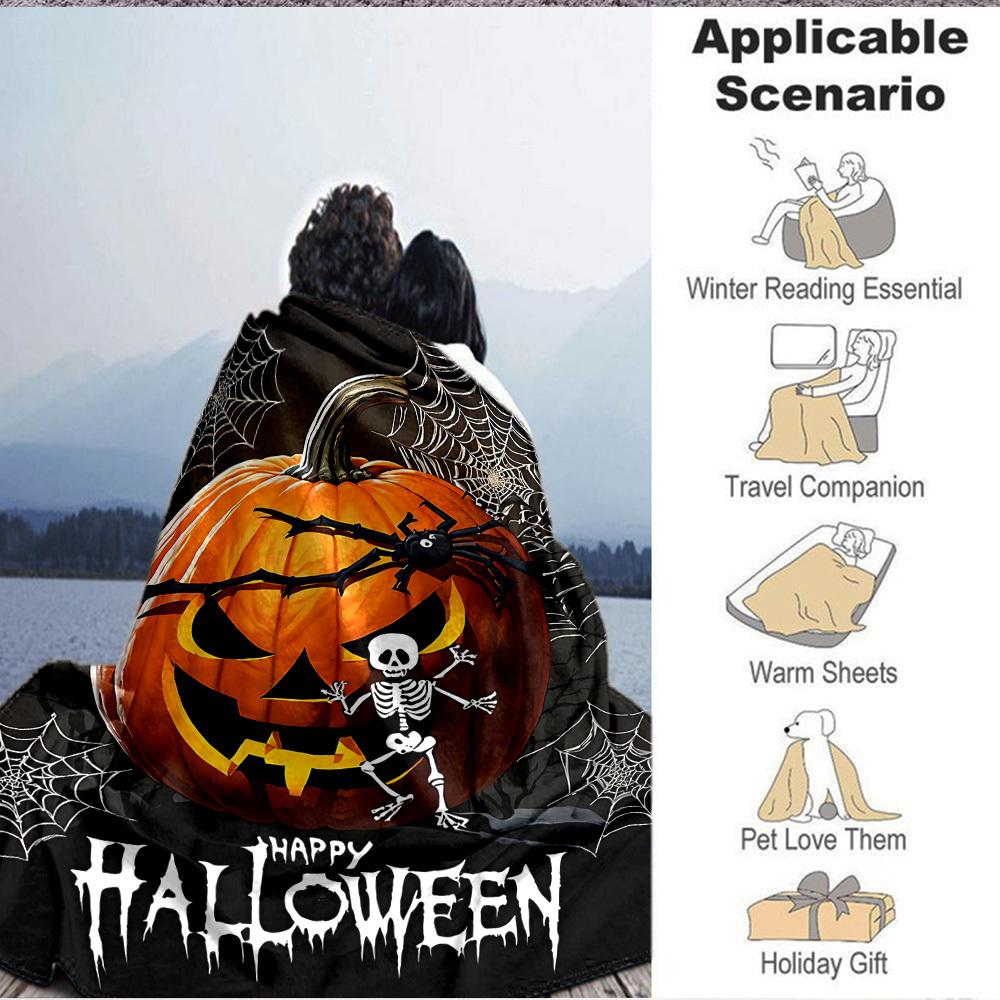 1pc Halloween Pumpkin Decorations Blanket Lightweight Blanket Throw Blanket For Sofa, Bed, Travel, Camping, Livingroom, Office, Couch, Chair yy2510100