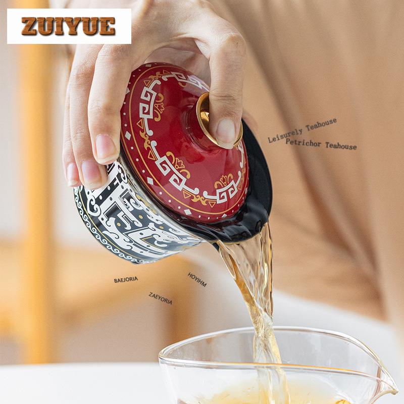 150ml Gold Silver Taotie Gaiwan Elegant Tea Tureen Tea Bowl With Lid Kit Tea Brewing Cover Bowl Teaware Supplies Decoration