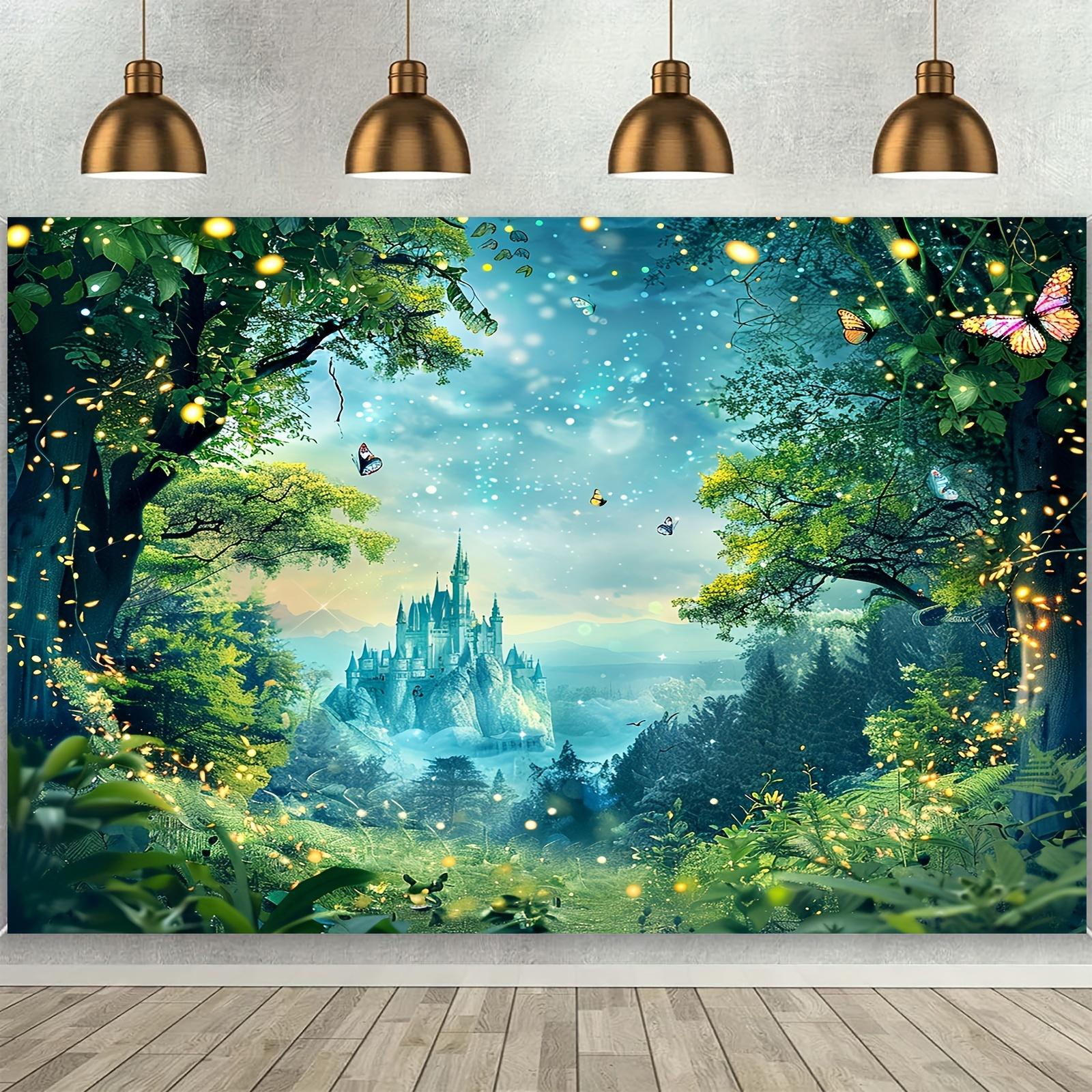 Magic Forest photography background - with green forest, cave and butterfly design, event shooting 100x150cm