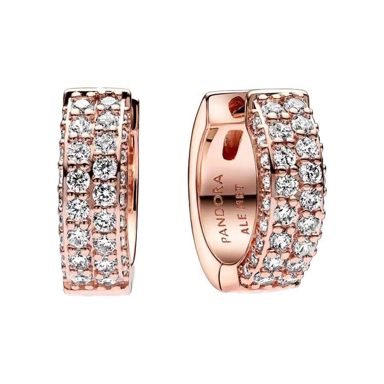 Pandora Timeless Pavé Double Sparkling Hoop Earrings Women earrings Rose-Gold 282622C01 Box