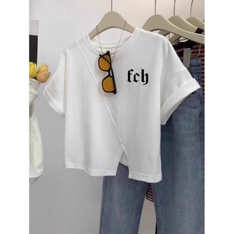 Women's Bag Collar Design Sense Niche Slit Small Short Short Sleeve T-shirt Top