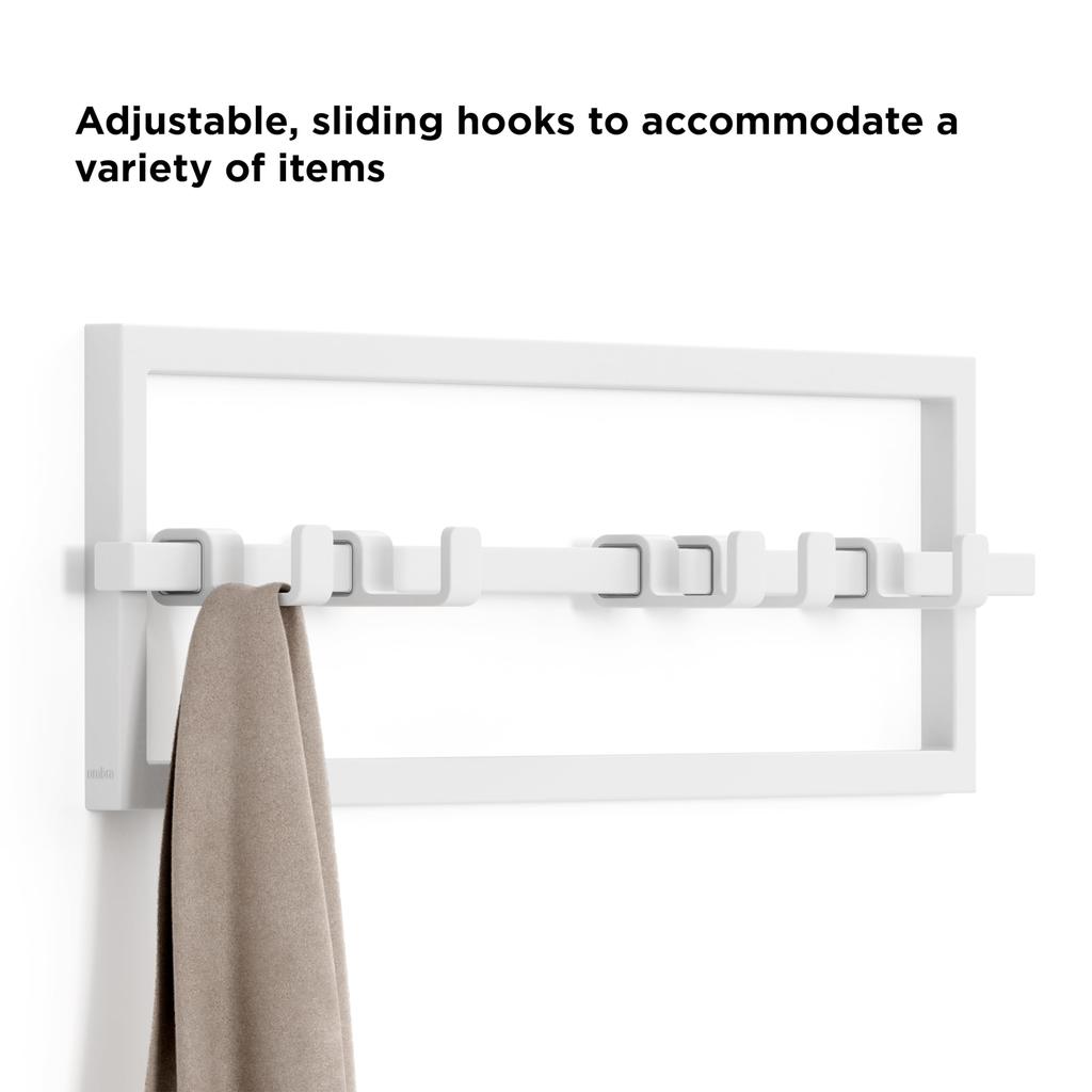 Umbra CUBIKO Wall Hooks, 5-Row, Adjustable Width, Wall-Mounted, White, 21016881660
