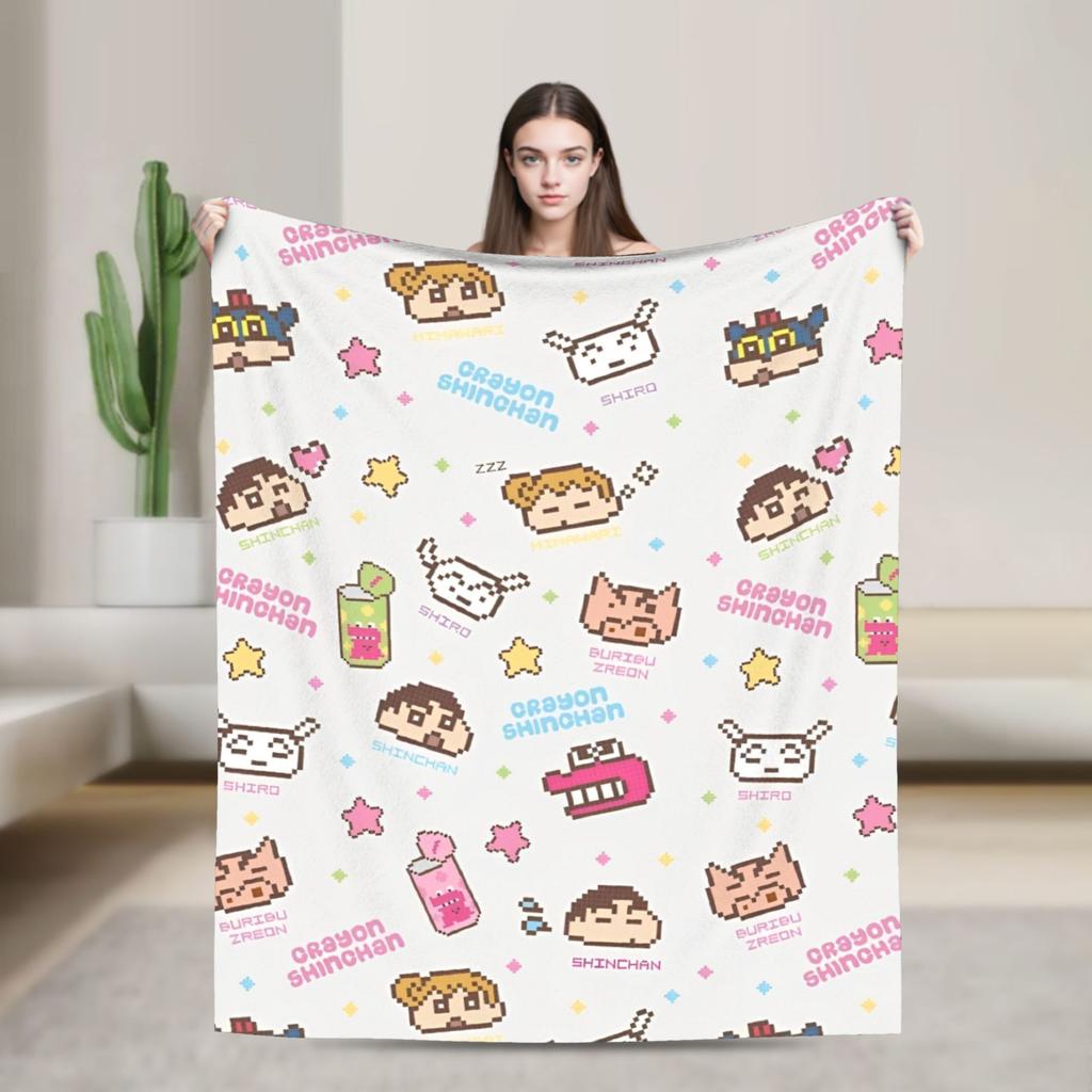 Cute Cartoon Crayon Shin-chan Blanket  Wool Funny Breathable Throw Blankets for Home Textile Decor