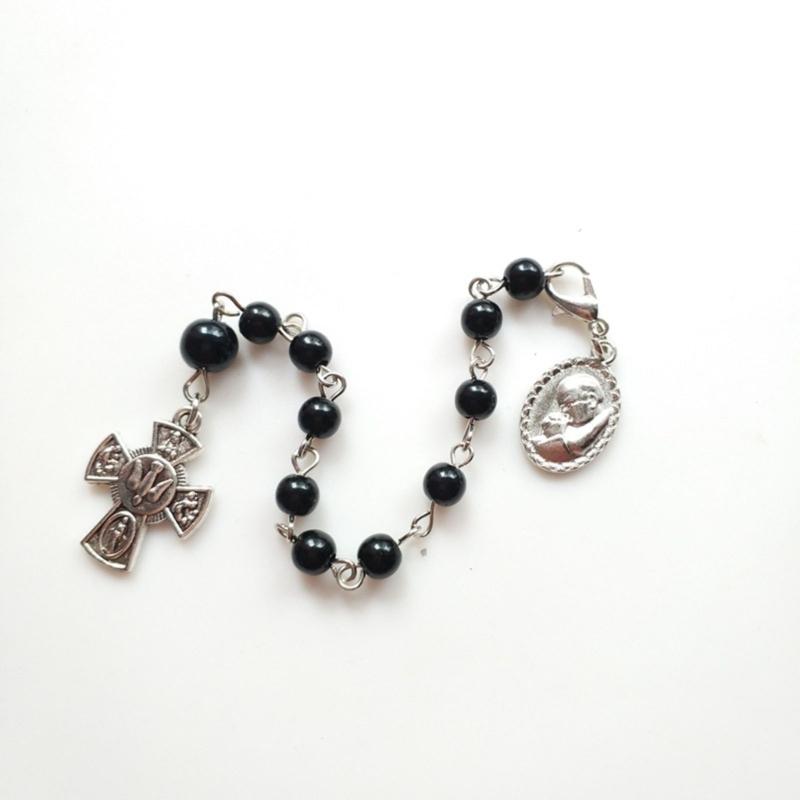 Classic Black Rosary Cross Bracelet Elegant Vintage Black Bead Bracelet Cross Pendant Hand Decorations Bracelets