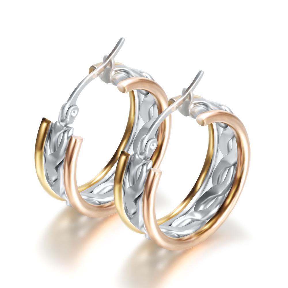 Stainless Steel 25MM Gold Inlay Threaded Hollow Stud Earrings