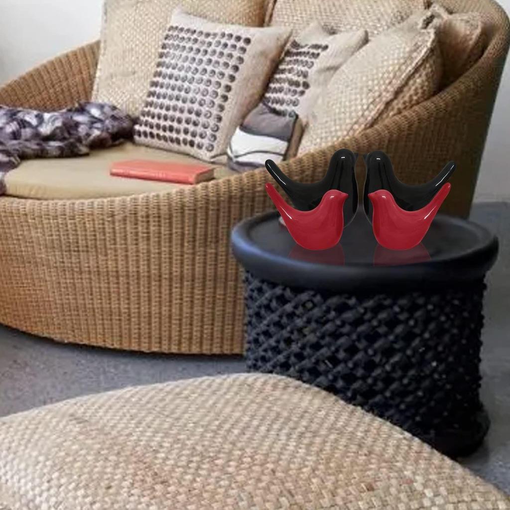 Creative Black and Red Glossy Ceramic Birds Figurines Home Decorations Accessories Party (Pack of 4, Red & Black)