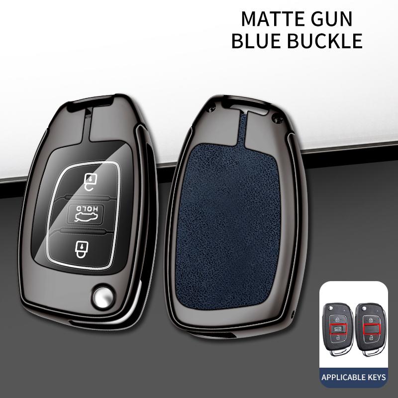 Metal Leather Car Key Case For Hyundai Solaris 2 Elantra I30 I35 I40 Tucson Kona     Key Chain Accessories