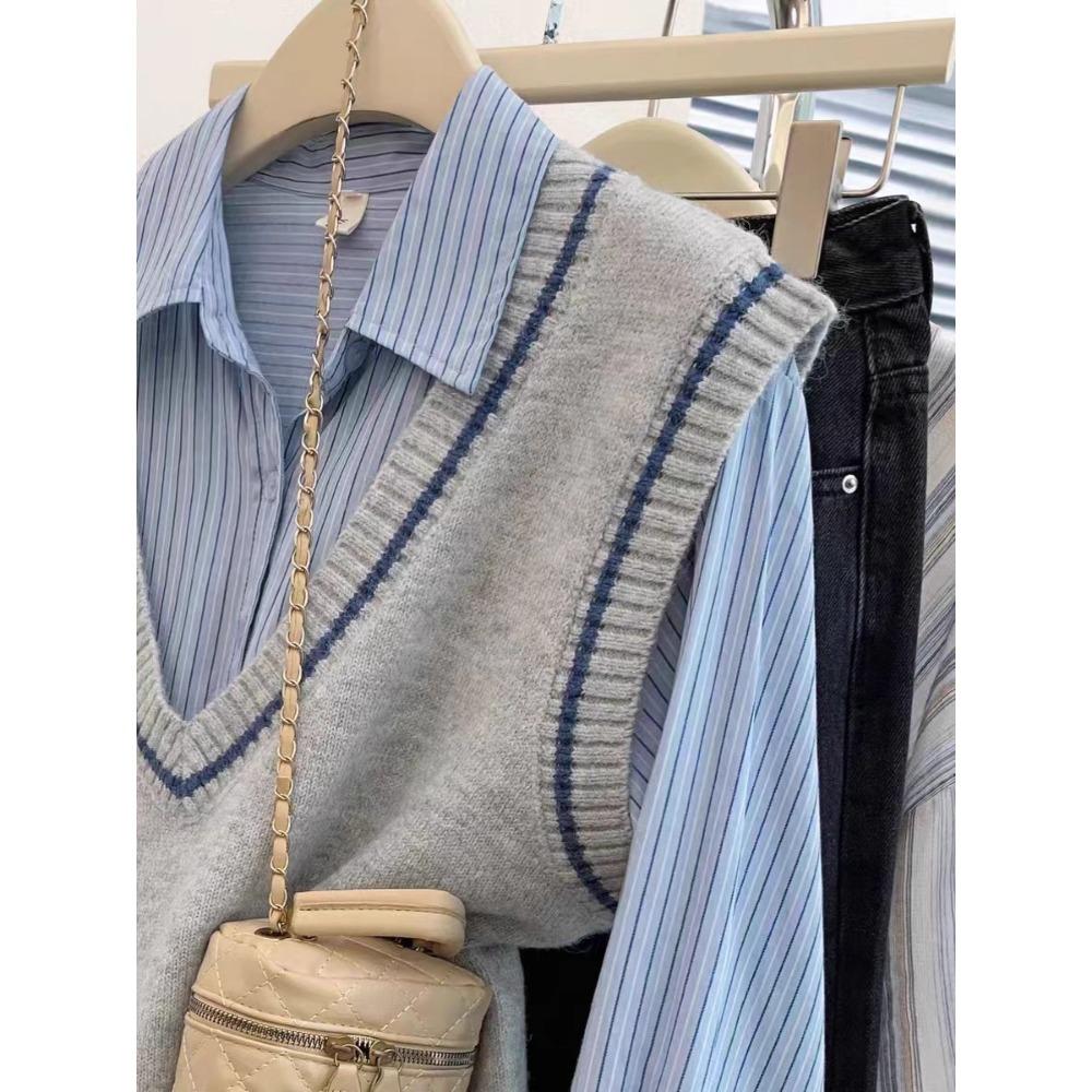 Dimanaf 2025 Women Plus Size Sweaters Vest Autumn Solid V-Neck Sweaters Knitting Loose Grey Sweater