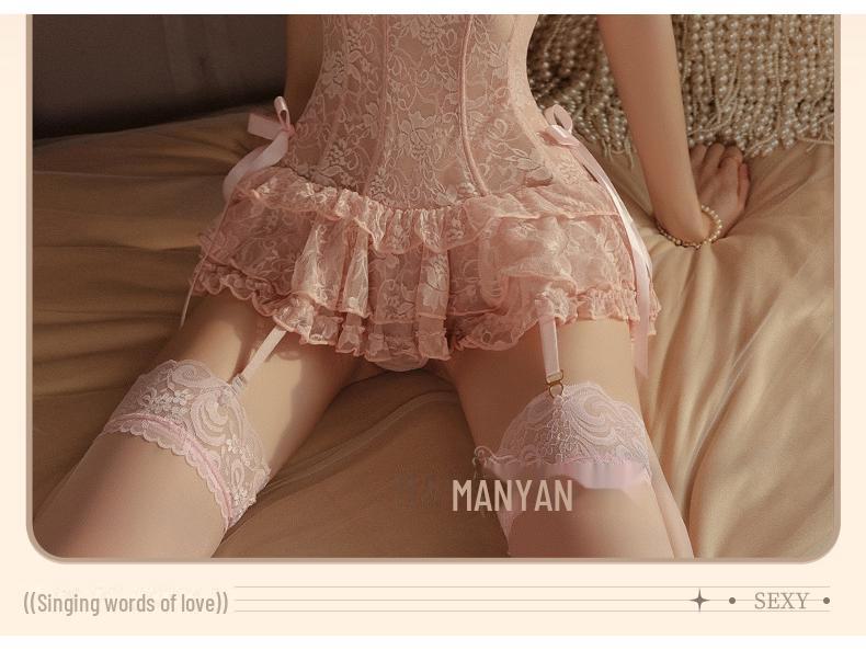 Manyan Sexy Lace Lingerie Set: Underwire Suspender Skirt & Slim Vest