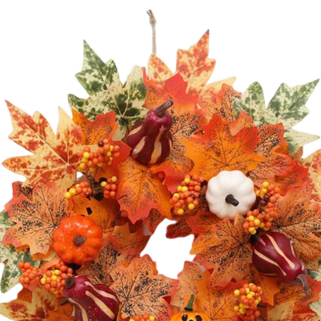 Fall Wreath Harvest with Pumpkins 16 inch Decorations Autumn Maple Leaves for