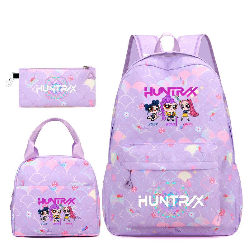 Kpop Demon Hunter Groupe de Filles Étudiante Cartable Sac à Dos pour Femme Ensemble Trois Pièces Impression Mode Tendance Popularité white