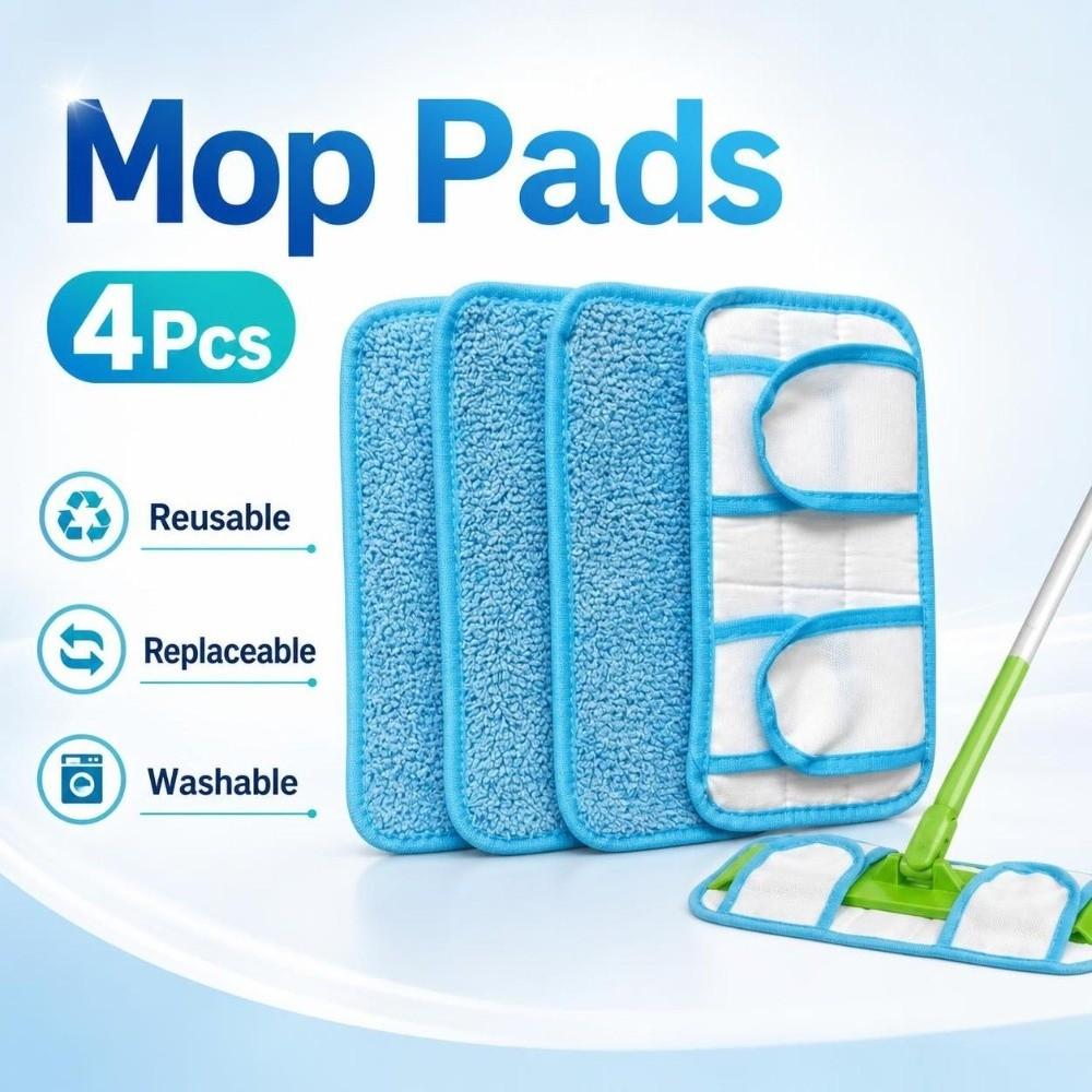 4Pcs Replaceable Microfiber Mop Pads Reusable Flat Mop Pads Universal Mop Cloths  Home Use