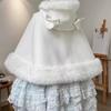 Gothic Lolita Winter Warm Shawl Overcoat Women's Cute Girl Bow Hooded Patchwork Kawaii Cope Woolen Female Chic Fur Collar Coat