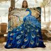 1pc Peacock Feathers Flannel Blanket, Comfortable and Warm Blanket, for Camping Sofa Bed and Couch Office026