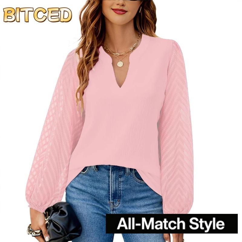 BITCED Women's Fashion Casual Long Sleeve V-Neck Blouses & Shirts