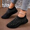 Shiny Black Women Sneakers Breathable Knitted Non Slip Casual Walking Shoes Woman Comfortable Soft Bottom Loafers Flats