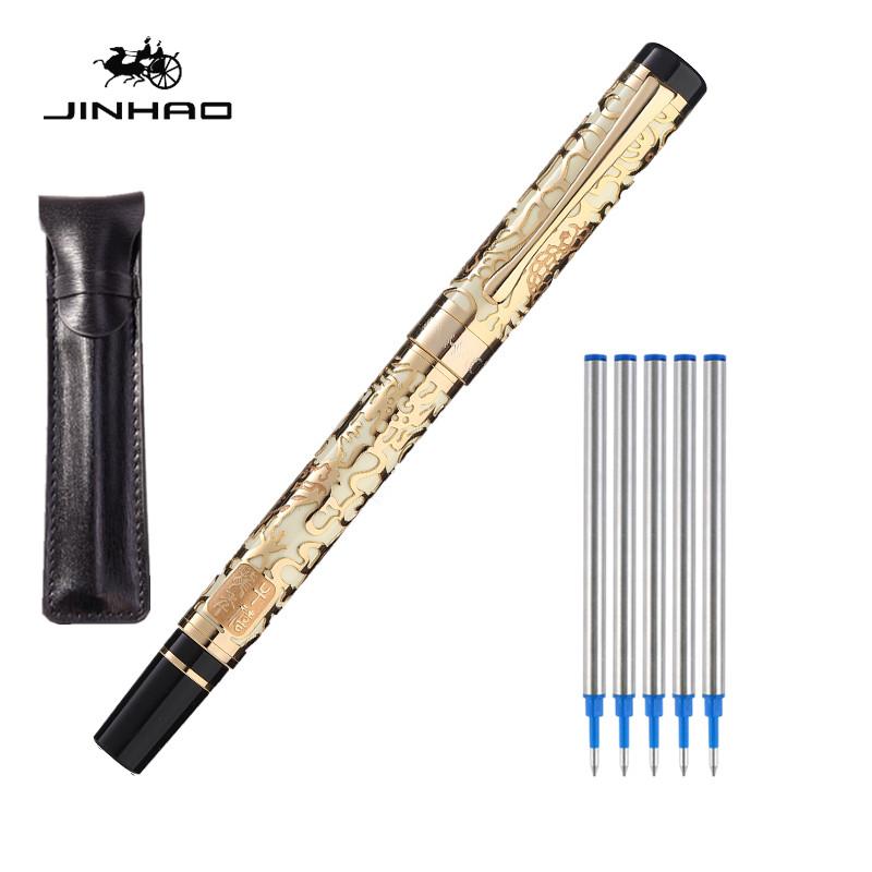 Jinhao 5000 High Quality Dragon Ballpoint Pen Luxury Executive Golden Ball Pen Black Ink Pen Stationery for School Office