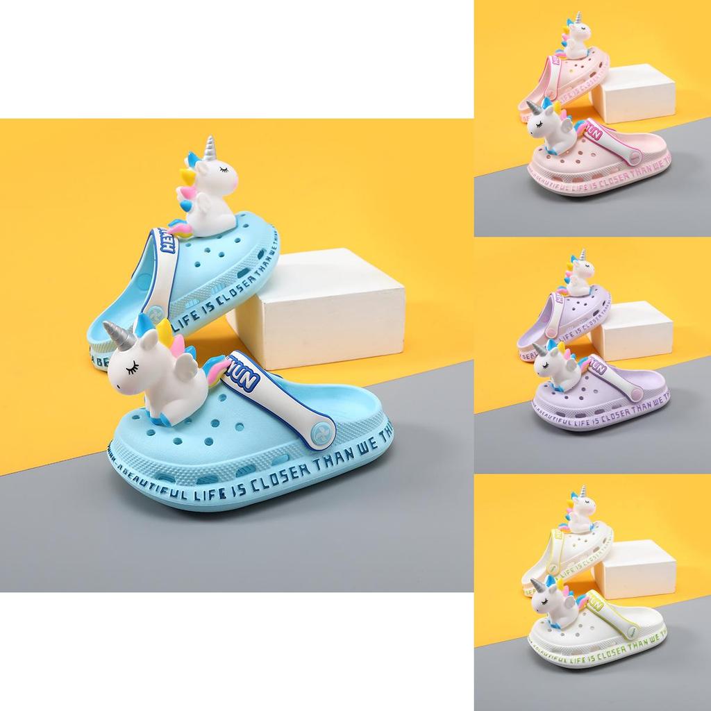 Delightful Unicorn Kids Hole Shoes For Girls Comfortable Summer Beach Slippers