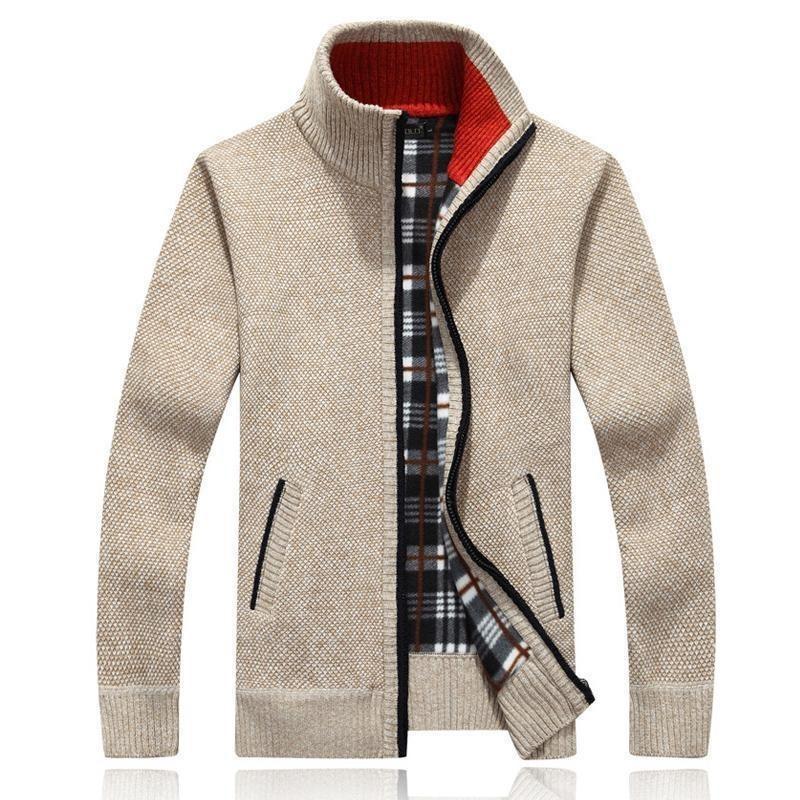 Herren Warmer Fleecegefütterter Strickjackenpullover mit Reißverschluss - Einfarbig, Stehkragen, Übergröße, Lässige Winterbekleidung.