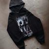 2026 Gothic Punk Streetwear Oversized Hoodie Women - Black Print Loose Fit Long Sleeve Casual Sweatshirt