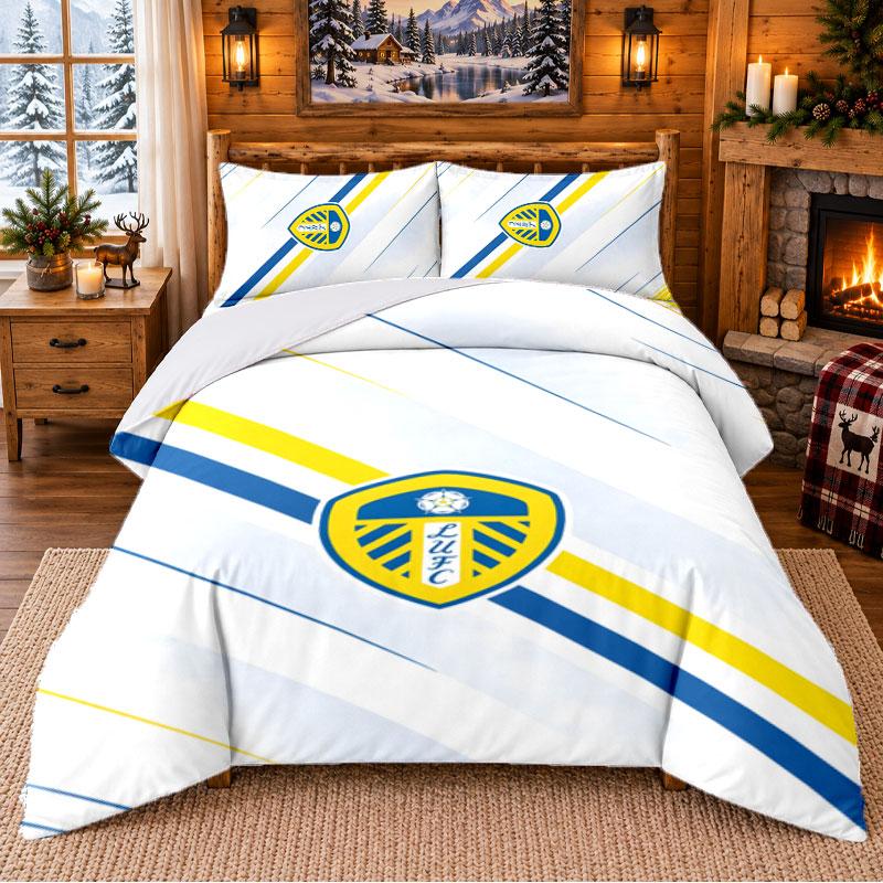 Leeds United Pattern Bedding 3Pcs Set Bed Sheet And Pillowcases For Indoor Bedroom