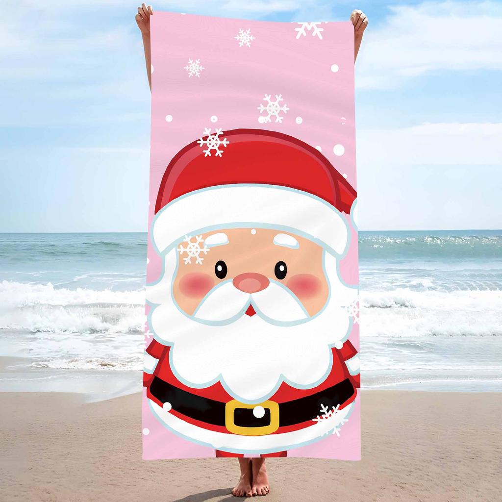 Merry Christmas Santa Claus Background Cute Single sided Printed Beach Towel Home Decoration Bath Towel 75x150cm Bathroom