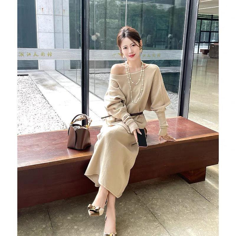Loose Irregular Knitted Sweater Suit Women's Skirt Two-piece Set