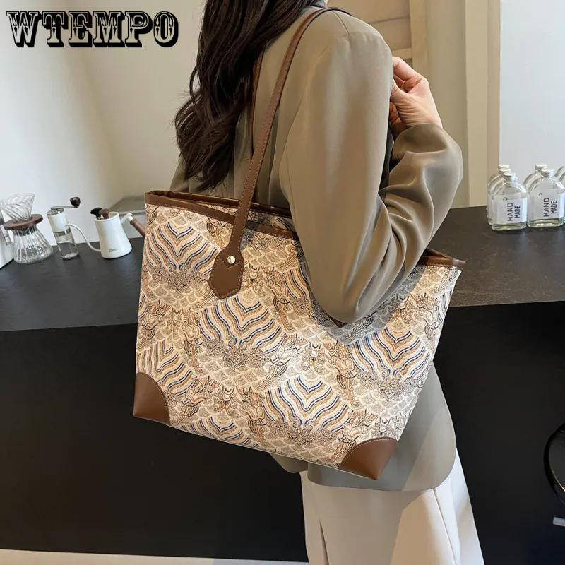 

WTEMPO Chinese-style Large-capacity High-end Niche Design Women s Tote Bag New Commuter Single-shoulder Bag for Women 1pc хакі