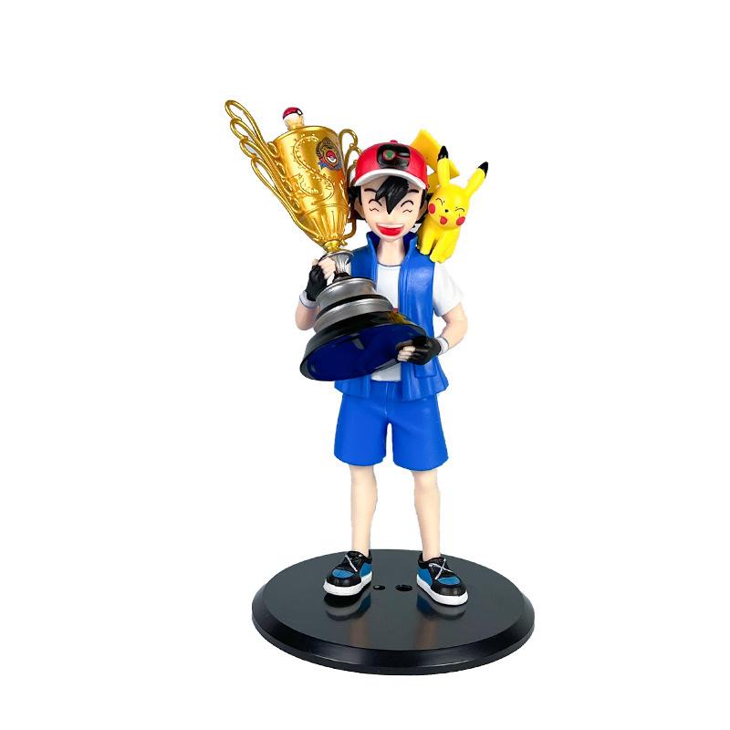 Anime Pokemon Figure Ash Ketchum Championship Trophy Scene Doll Collection Aciton Figure PVC Model Toy Gift